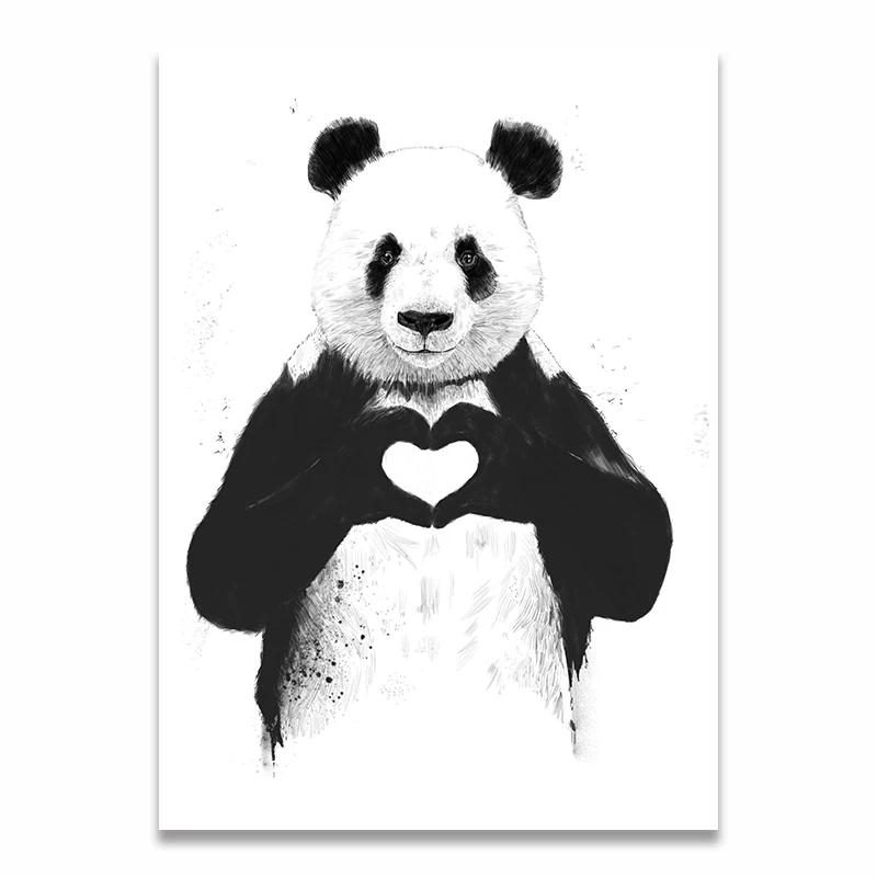 Милые животные Милая панда сердце любит плакаты и принты скандинавские настенные художественные картины декоративные для гостиной домашний декор - Цвет: A