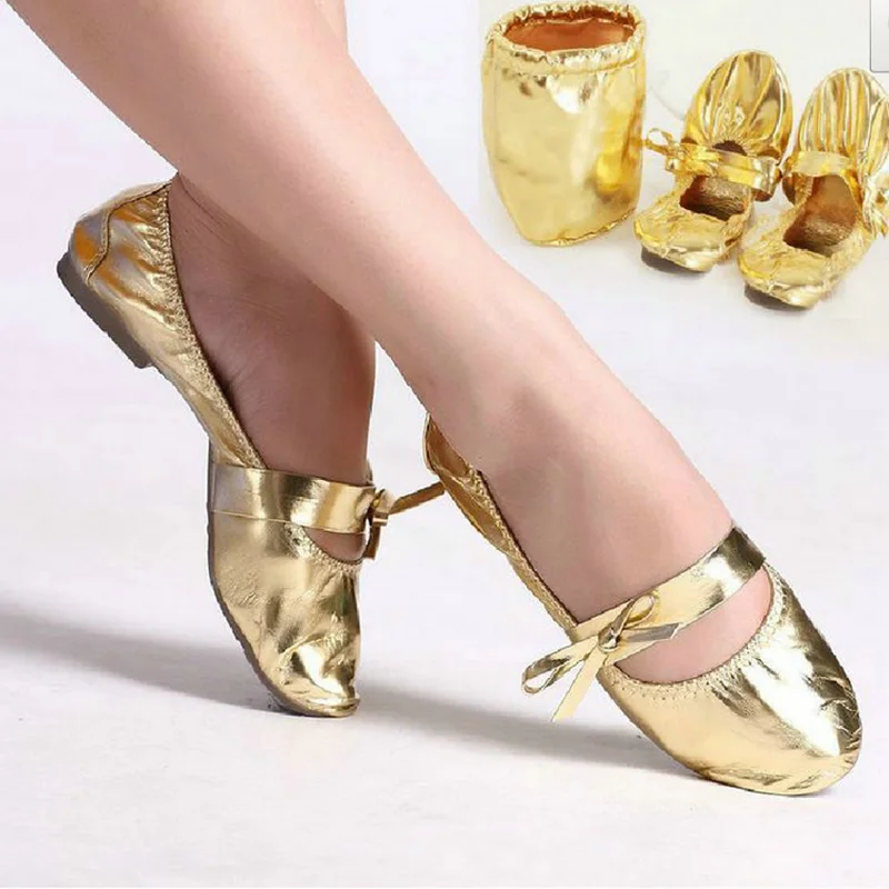 X5/Женская обувь для танцев живота из искусственной кожи золотистого цвета балетки кожаная балетная обувь для танцев - Цвет: gold