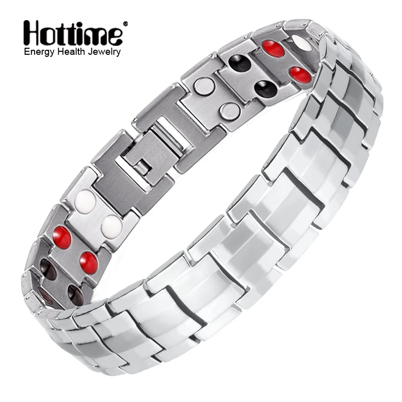 

Hottime Fashion Jewelry Bio Healing Magnetic Stainless Steel Energy Bracelet For Men Blood Pressure Accessory Silver Bracelets