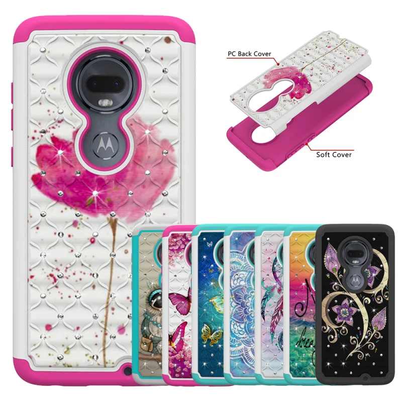 

For Motorola Moto G7 Plus Case Glitter Bling Diamond Patterned PC Silicone Hybrid Phone Case for Moto G7 Plus Cover Accessories
