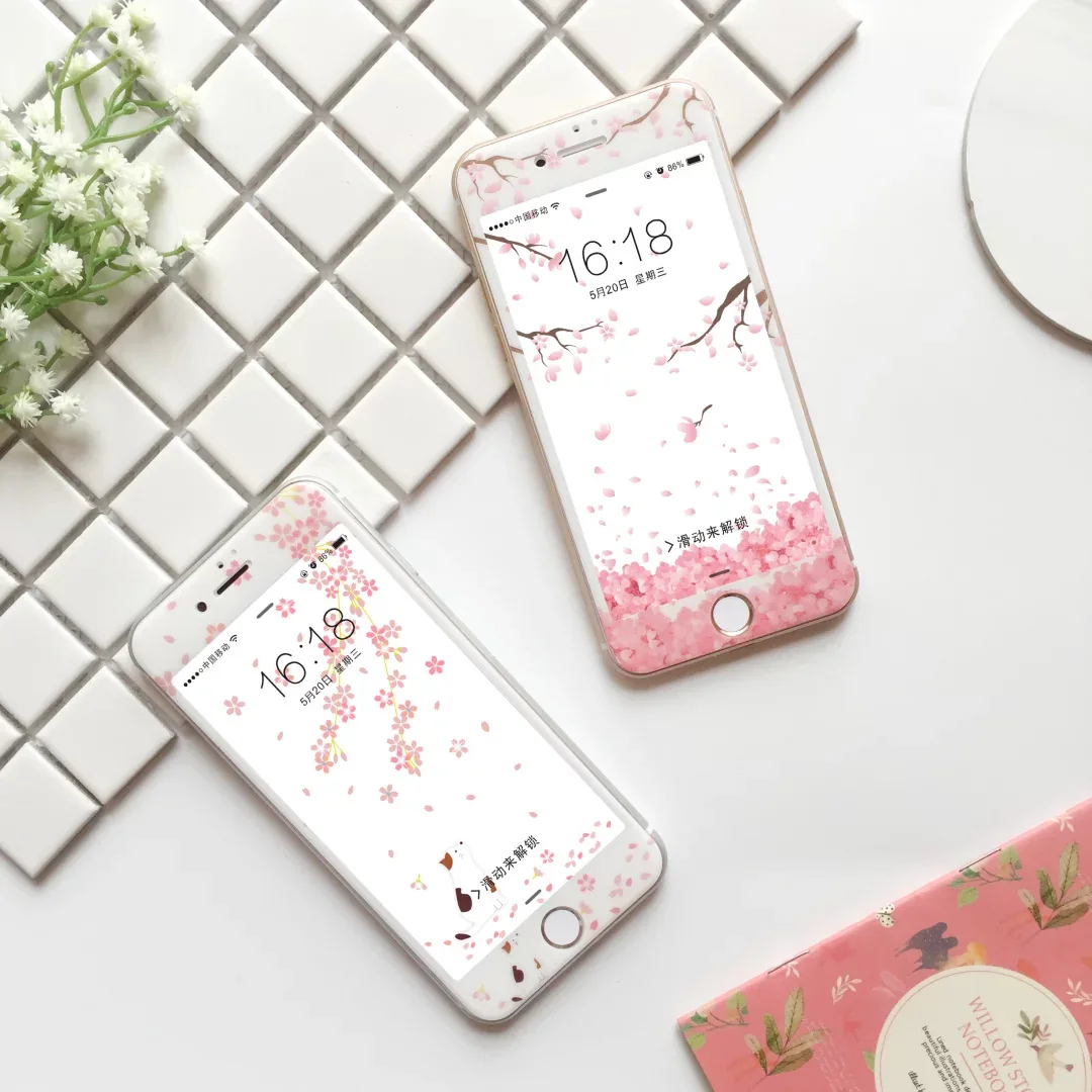 

Cherry Blossom series For iPhone6 6P Carbon Fiber Membrane Screen Protector 3D Arc Edge Ultrathin Full Cover Mobile Phone Film