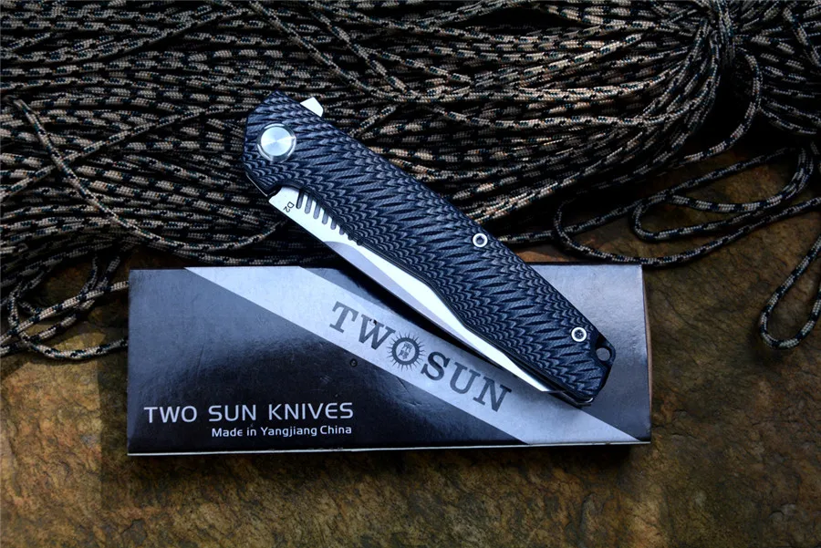 TWOSUN TS16 G10 folding knife D2 Satin blade ceramic ball bearing washer black outdoor camping pocket knife EDC tools for gift TWOSUN TS16 G10 folding knife D2 Satin blade ceramic ball bearing washer black outdoor camping pocket knife EDC tools for gift