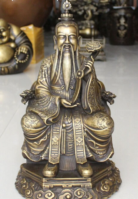 

bi003052 19" China Taoism Bronze Senior moral Tai Shang Lao Jun Hold RuYi On Chair Statue