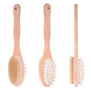 

2-in-1 Body Brush Sided Natural Bristles Body Brush Scrubber Long Handle Wooden Spa Shower Brush Bath Massage Brushes