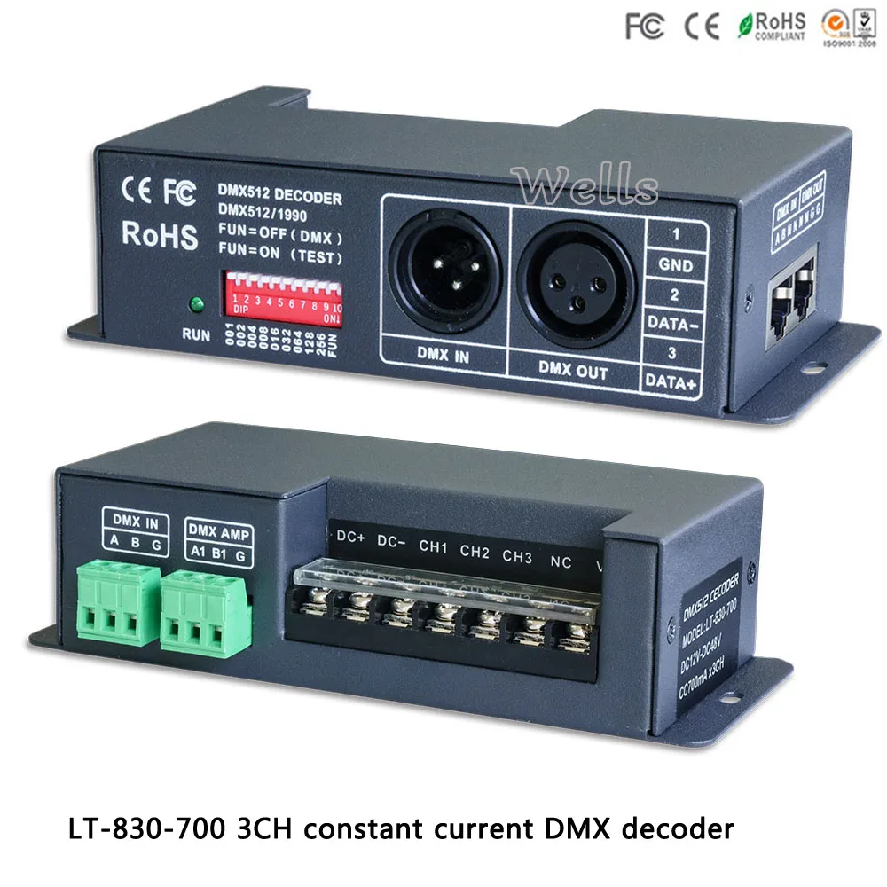 

led RGB Controller LT-830-700 DMX/PWM 3CH CC decoder;DC12V-DC48V input;700mA CC*3CH output for led strip
