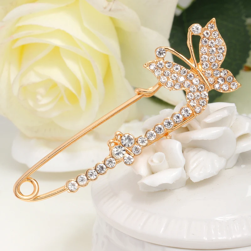Hesiod Wedding Bridal Party Brooch Pin Full Crystal Double Butterfly Brooch Collar Pins for Women