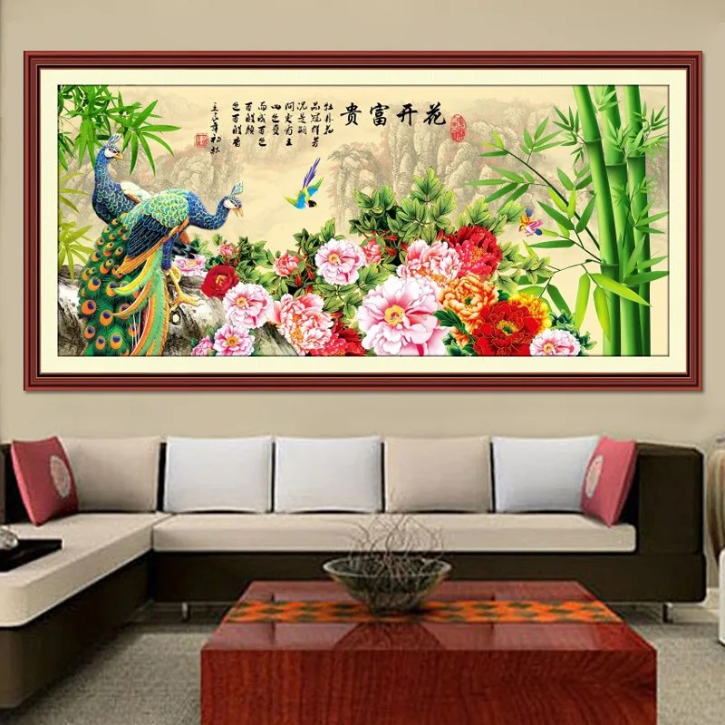 QIANZEHUI, 3D печать, вышивка крестом, цветы, бамбук, бамбук, сообщают, безопасность, суб, больше, Павлин, устойчиво, высокая серия, рукоделие