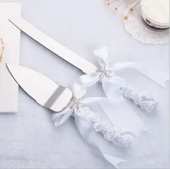 

Free Shipping Personalized White Wedding Stainless Steel Cake Knife Serving Set Pizza Knife & Shovel Birthday Party Decoration