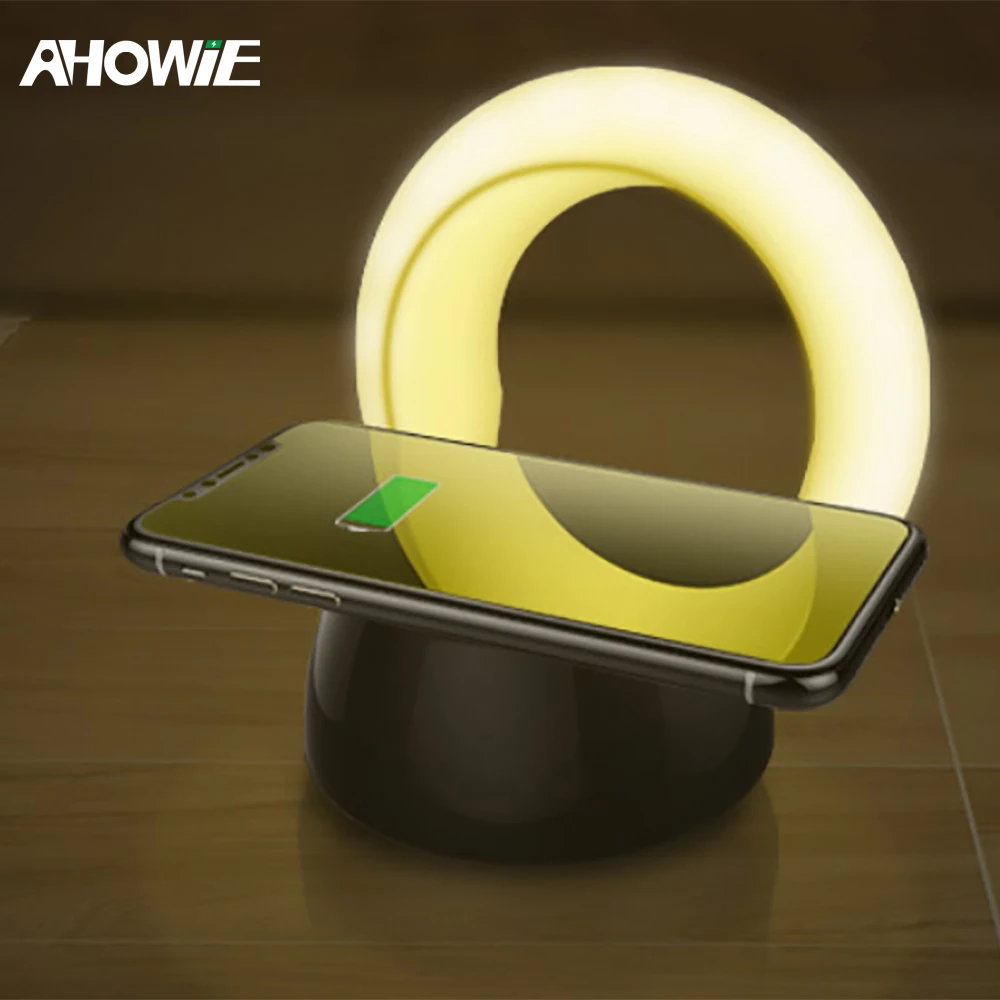 

Ahowie Qi Wireless Charger Led For Iphone X 8 Plus XS XR Wireless Charger Desk Table Lamp For Samsung S9 Wireless Charging Pad