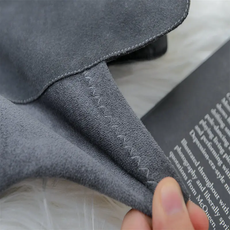 Sexy Over The Knee Boots Woman Suede Leather Thick High Heels Autumn Winter Black Gray Party Shoes