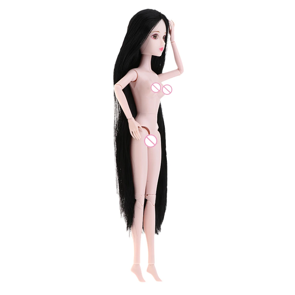 Girl 14 Jointed Movable Doll Body Parts Ball Jointed Dolls Body 1/6 BJD Doll Toys (Black Hair) Girl Doll for Children