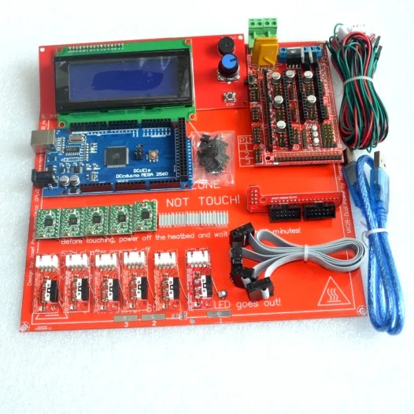  Reprap Ramps 1.4 Kit With Mega 2560 r3 + Heatbed mk2b + 2004 LCD Controller + A4988 Driver + Endstops + Cables For 3D Printer 