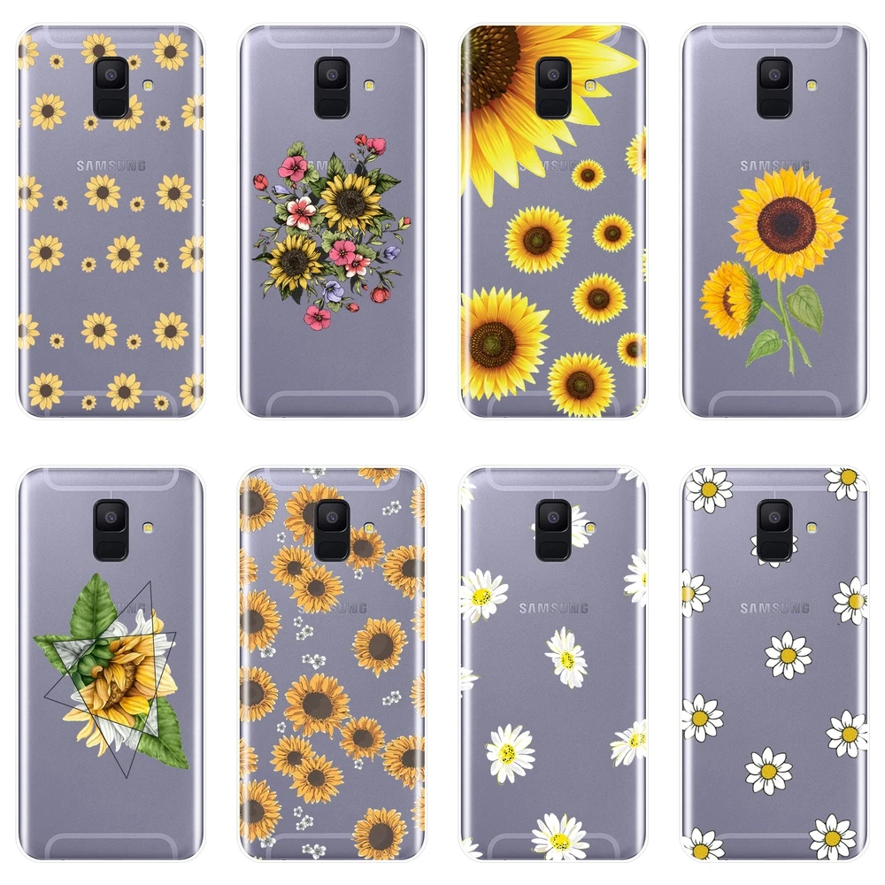 

TPU Sunflower Flower Phone Case Silicone For Samsung Galaxy A6 A8 Plus 2018 A5 A7 Soft Back Cover For Samsung A3 A5 A7 2016 2017