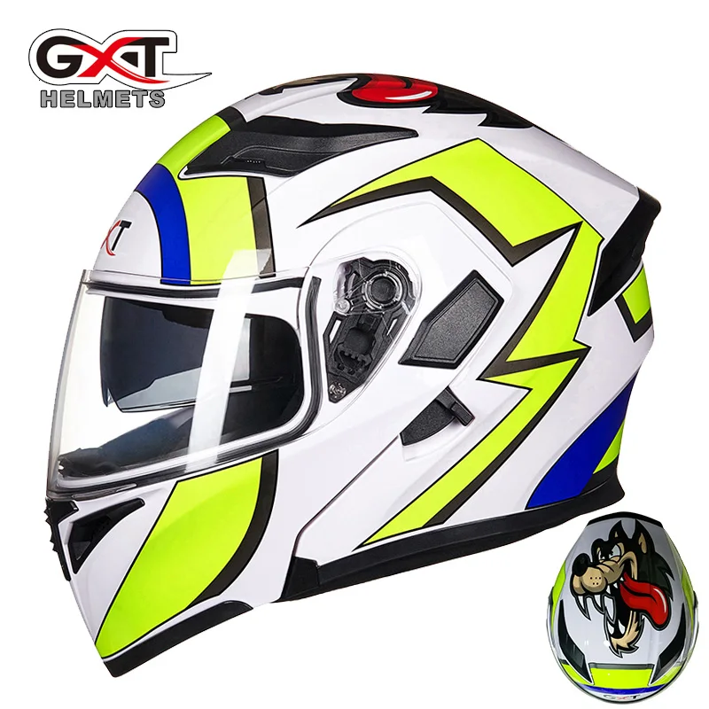 GXT флип-ап мотоциклетный шлем двойная линза анфас шлем Casco Racing Capacete с внутренним солнцезащитным козырьком можно положить bluetooth-гарнитуру - Цвет: 10