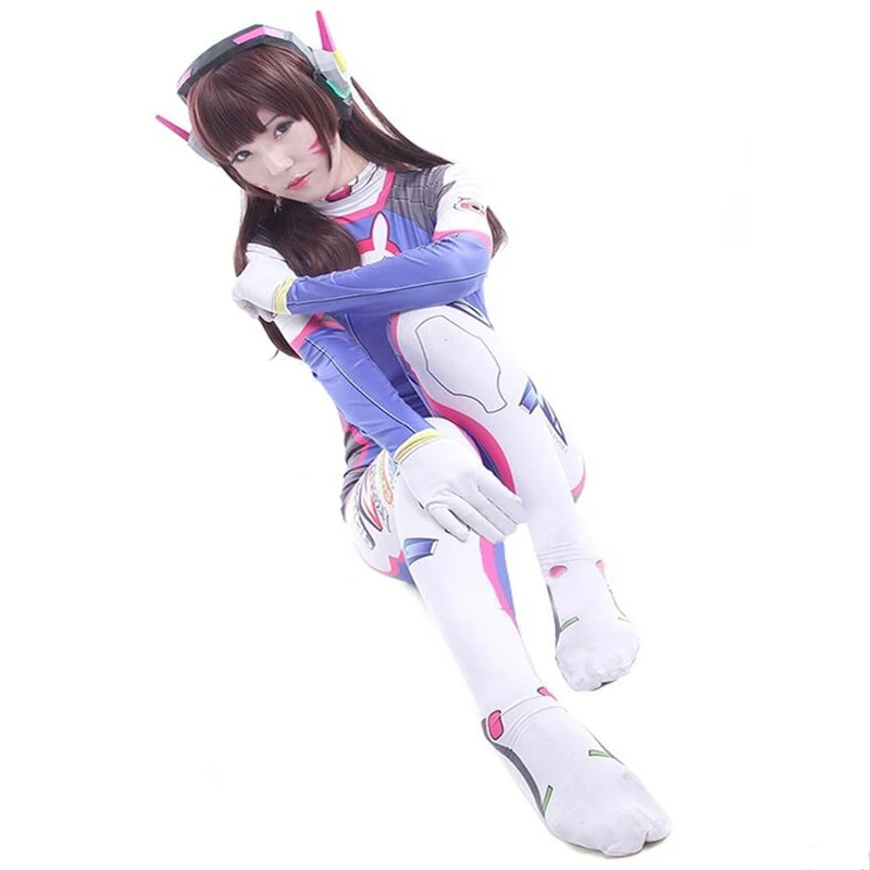  Game Overwatch Women's D.Va Hana Song Cosplay Costume Halloween Adult Female Blueberry Carbon Fiber White Rabbit Clothing