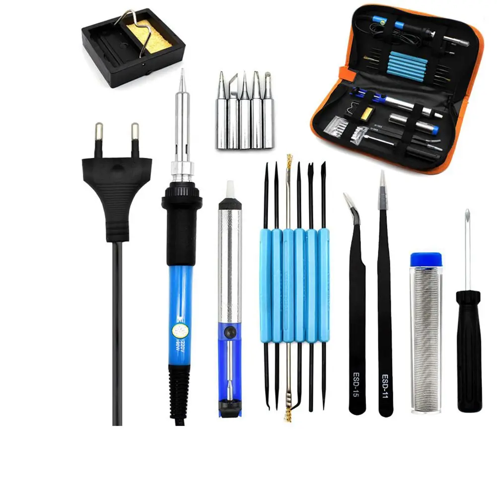 MYLB-Eu Plug 220v 60w Adjustable Temperature Electric Soldering Iron Kit+5pcs Tips Portable Welding Repair Tool Tweezers Solde MYLB-Eu Plug 220v 60w Adjustable Temperature Electric Soldering Iron Kit+5pcs Tips Portable Welding Repair Tool Tweezers Solde