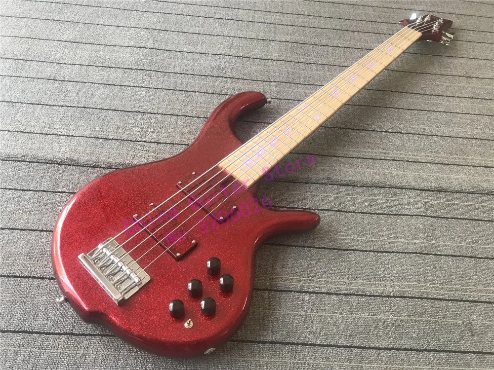 

custom shop top quality 5 strings bass guitar;sparking red paint;active circuit;Maple fretboard with LEDS ;Free shipping