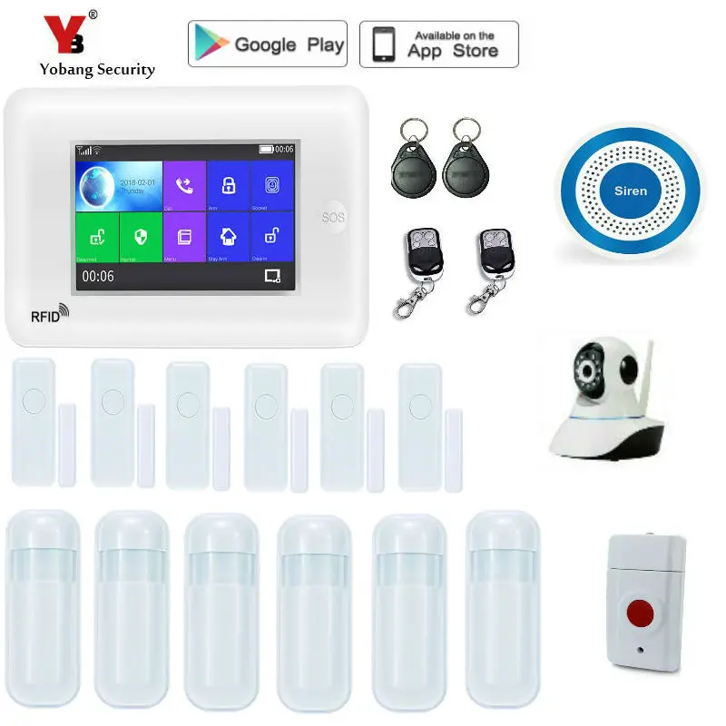 

YoBang Security wireless wifi gsm alarm system TFT display door sensor home security alarm systems Wired Siren Kit SIM SMS Alarm