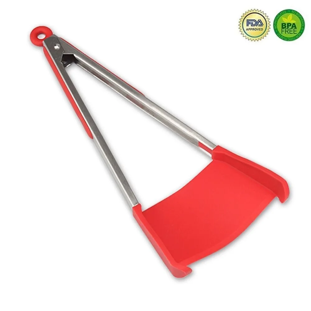 

Kitchen Tongs 2 in 1 Stainless Steel Frame Non Stick Silicone Spatula and Tongs Kitchen Tools with Locking Clip
