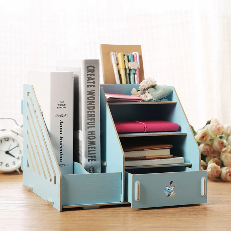 Multifunction Wood Drawer Organizer With Stationery Storage Box