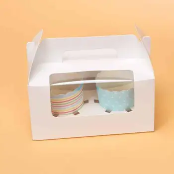 

6Pcs Two Case White Pink Blue Kraft Paper Cupcake Box Cake Box With Clean PVC Window Baby shower Party Favor Box Cake Packaging