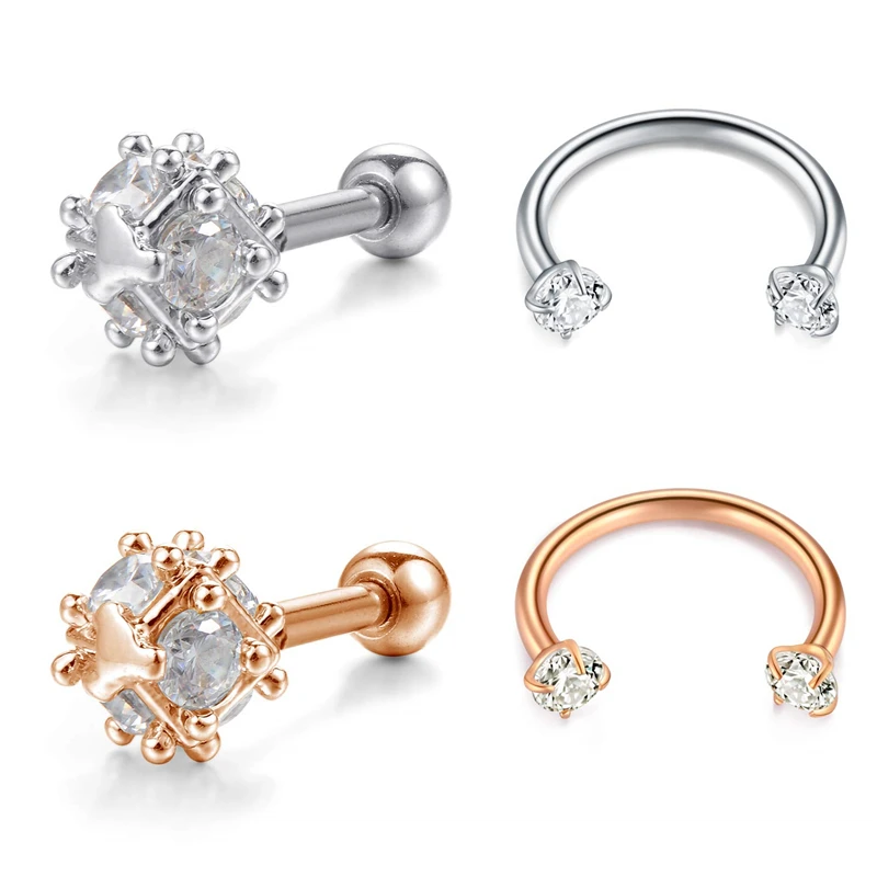 

JFORYOU 16G Tragus Earrings Studs Forward Helix Cartilage Piercing CZ Cubic Style and CZ Heart Style316L Surgical Steel Piercing
