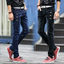 Blue Cotton Men’s Jeans 2017 New Fashion Business Black Slim Hot Sales Men Cowboy Trousers Small Elastic Male Pants Size 27-36