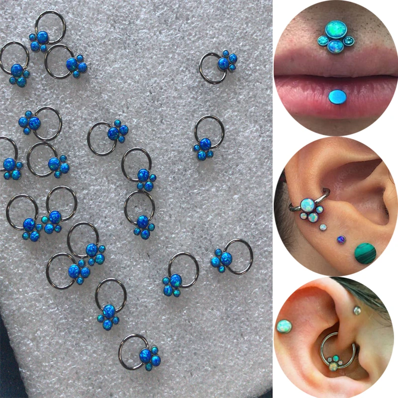 

Hot sale newest 16gauge(1.2mm) stainless steel cluster opal tragus helix cartilage conch daith labret ring piercing earring