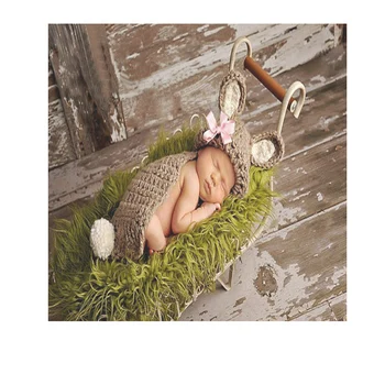 

Wild Rabbit Knitting 0-3month Newborn Siamese One Hundred Days Infant Cute Baby Photography Props Handmade Wool Crochet Suit