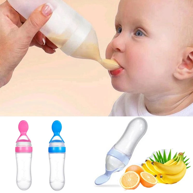 

Baby Milk Cereal Feeding Bottle Baby Squeezing Feeding Spoon Safety Silicone Toddler Training Scoop Food Supplement Feeder