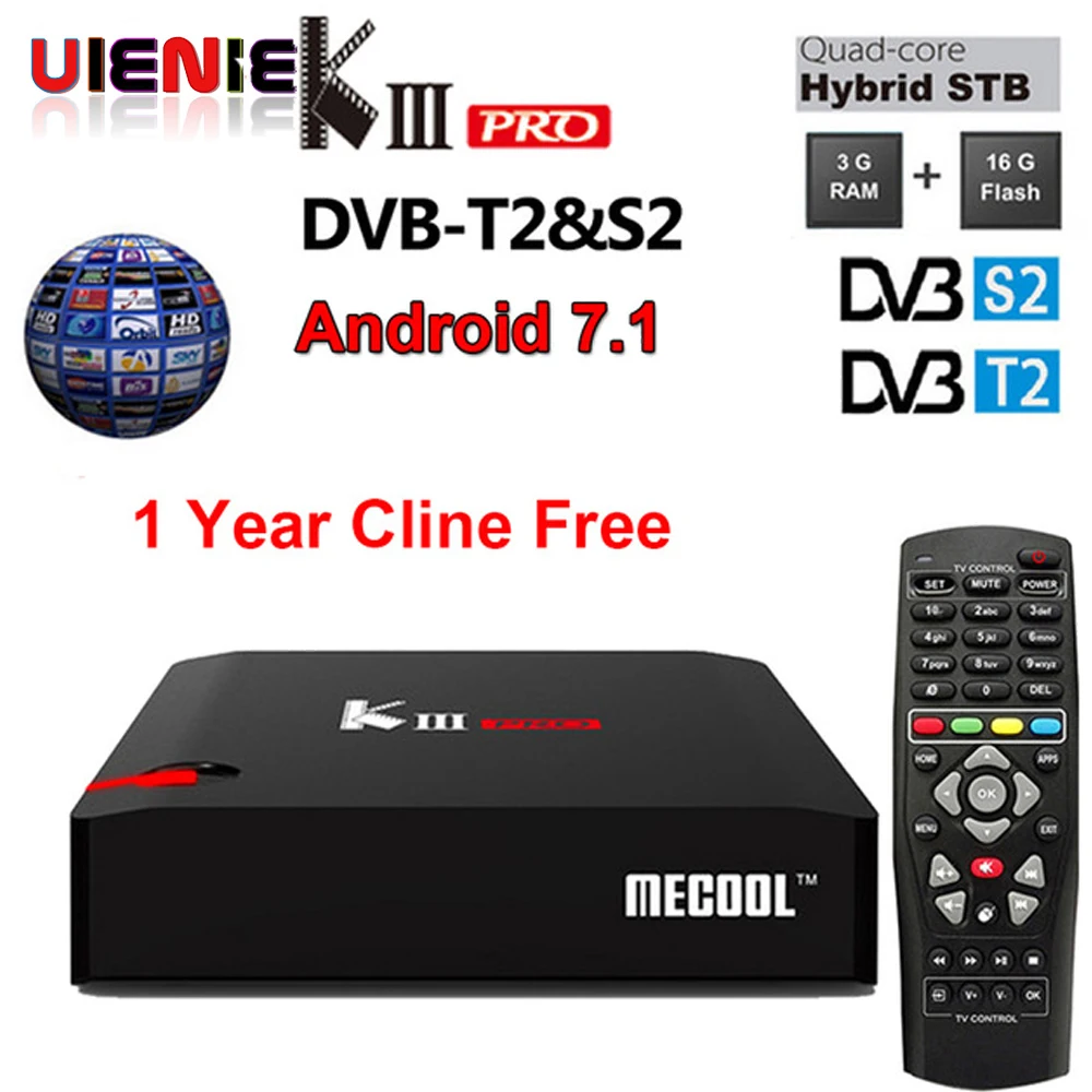 

KIII PRO Android 7.1 3G RAM 16G ROM Amlogic S912 OCTA Core 64bit COMBO Hybrid TV Box Cline Biss PVR Timeshift 4K k3 pro MECOOL