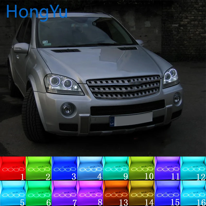 Многоцветный RGB светодиодный angel eyes Halo Ring Eye RF пульт дистанционного управления для Mercedes Benz M Class W164 ML320 350 500 ML63 2006 2007 аксессуары