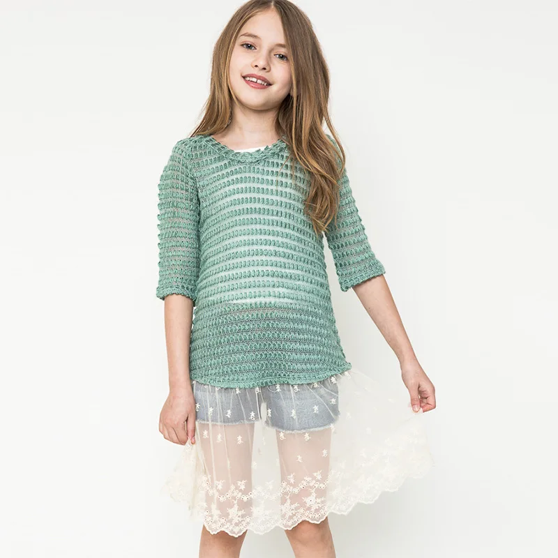 

Bohemia girls age 13 dresses Cotton vintage costume autumn sundress teenage girls Half sleeve Strapless Lace stitching clothing