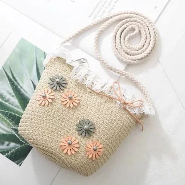 bag beige Лидер продаж, 2 предмета, женская соломенная шляпа с бантом и цветочным принтом, с широкими полями, для родителей и детей, шапка для пляжа, HV99 - Цвет: bag beige