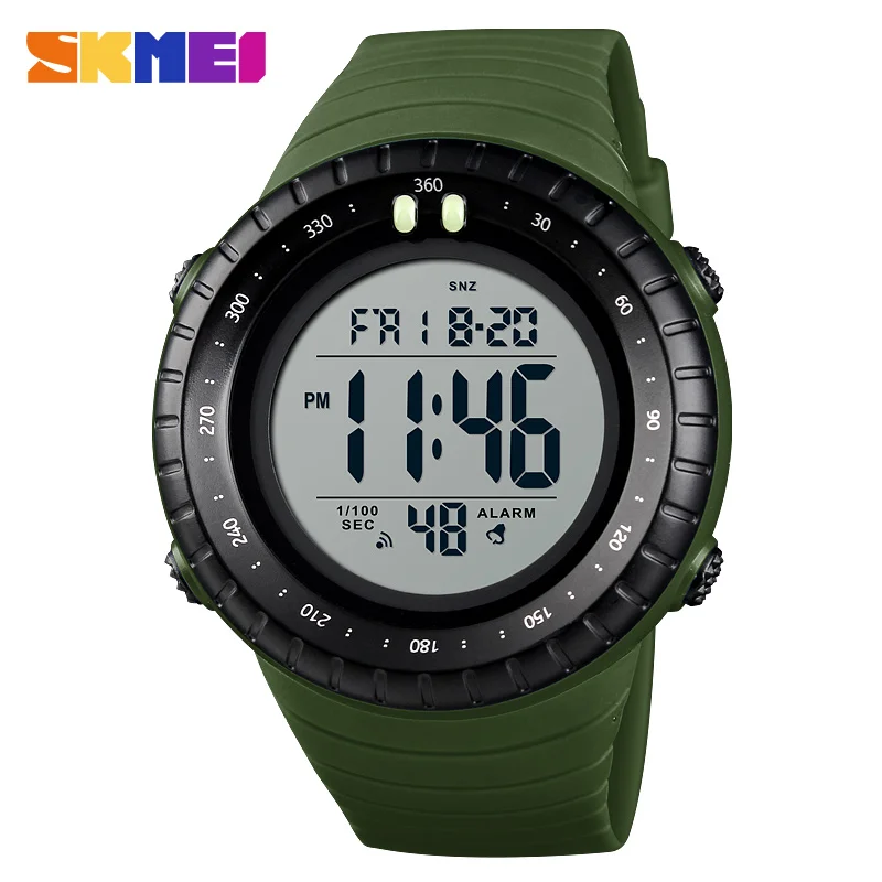Green SKMEI, мужские цифровые часы, Роскошные, двойное время, мужские наручные часы, 50 м, водонепроницаемые, секундомер, хронограф, браслет, будильник, часы для мужчин, s - Цвет: Green