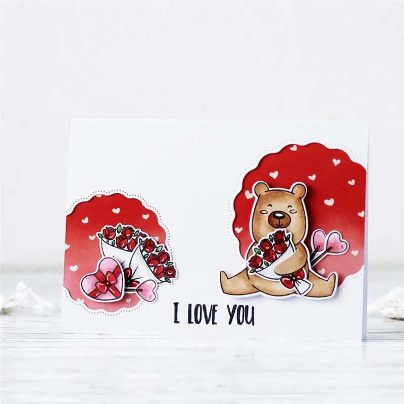 

Naifumodo Bear Hugs Kisses Stamps and Dies Sets for Scrapbooking Craft Die Clear Stamp Cards Making Metal Cutting Dies New 2019