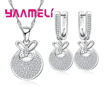 

Women Fashion Party Jewelry Sets Apple Design 925 Sterling Silver Glitter Crystal Necklace and Earrings Free Shipping