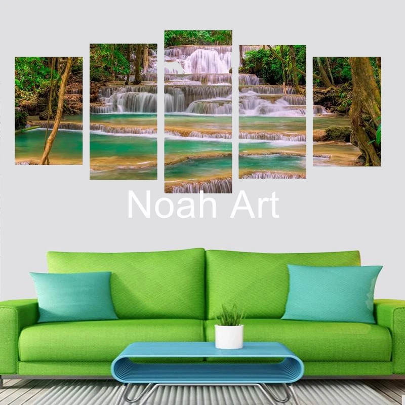 

Beautiful Forest Waterfall Scenery Canvas Print Painting Modern Canvas Wall Art for Decor Unframed 5 Panels Artwork Wall Picture