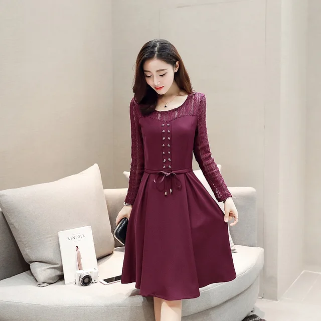 2017 Summer Dresses Women's Korean Slim Long Sleeves Solid Color Women