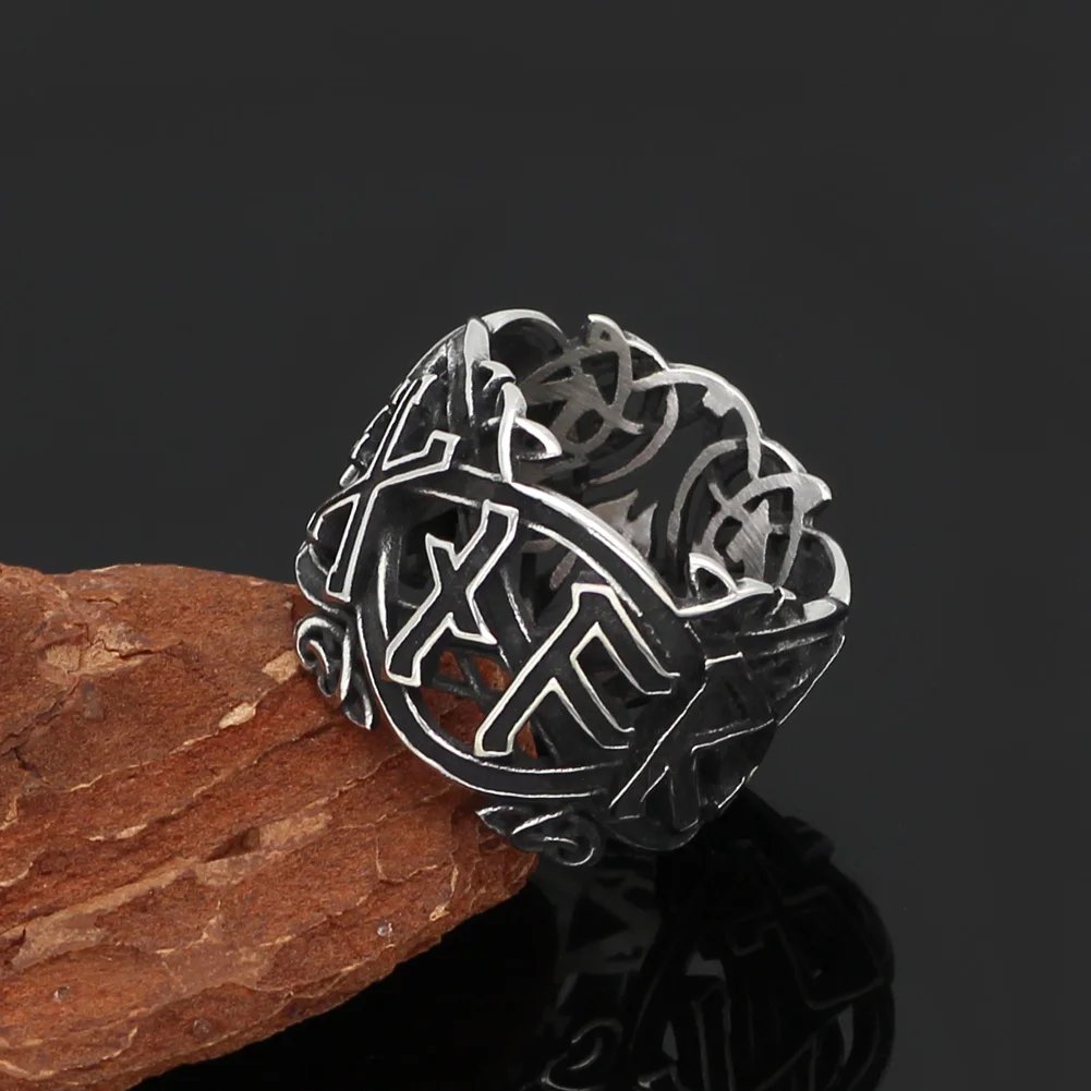

Men 316L stainless steel norse Viking amulet rune pagan ring with gift bag