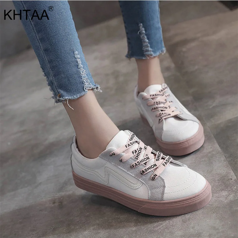 

New Women Flat Shoes Canvas Lace-Up Fashion Letter Vulcanize Shoes Woman Casual Comfortable Autumn Outdoor Sporty Footwear Lady