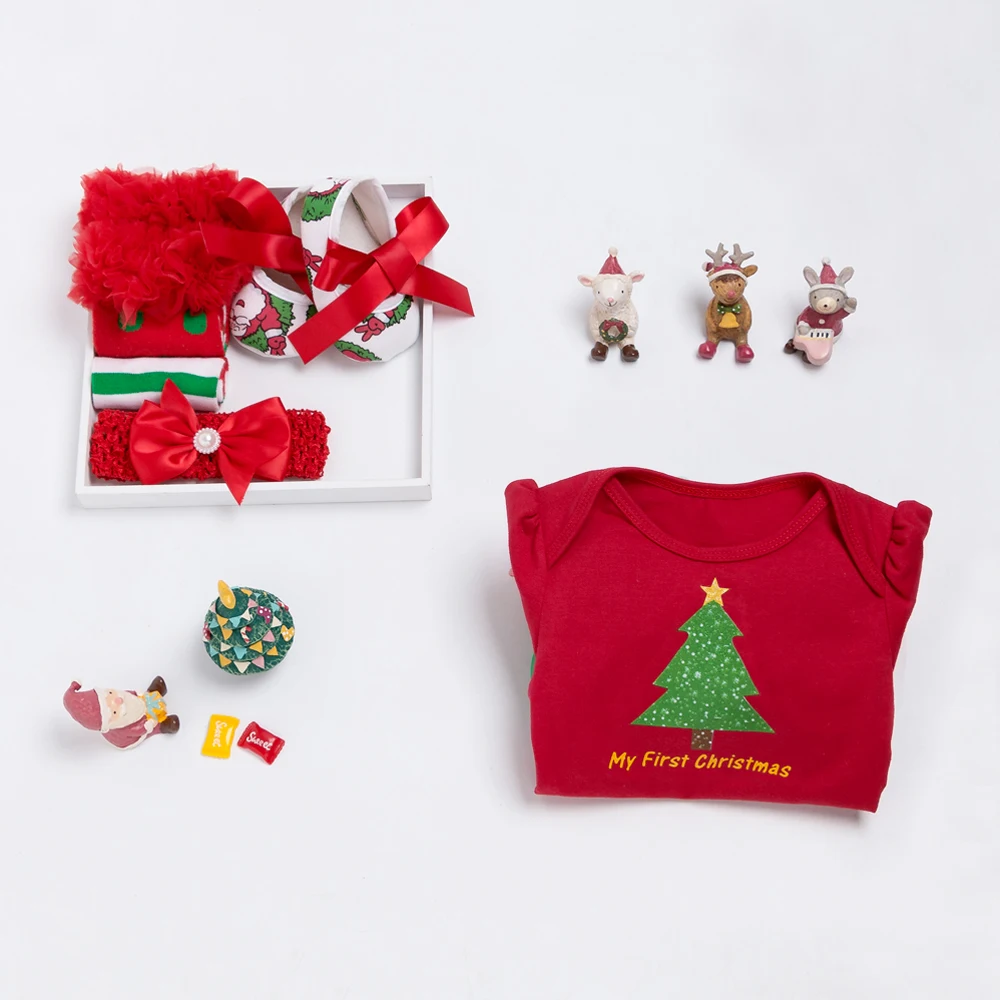 

New Baby Christmas Girl Tutu Romper Newborn Clothing Set Ruffle Clothes Baby Girls Party Dress+Headband+Leggings+Shoes 4pcs/Sets