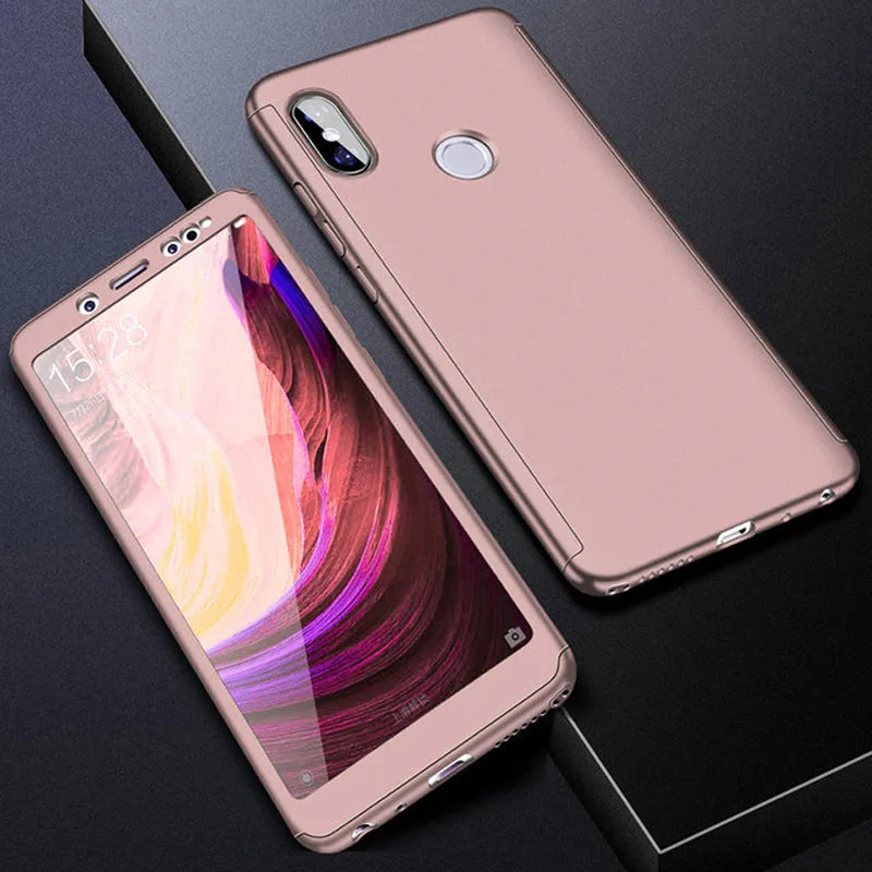 Чехол на 360 градусов для Xiao Mi 9 8 SE A 1 2 5 6 X защитная крышка для экрана Pocophone F1 Mi play Mix 2 Max2 3 A2 Lite со стеклом - Цвет: Rose Gold