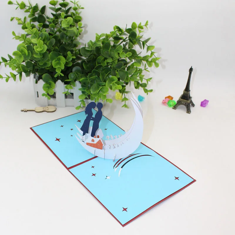  3D Laser Cut Handmade Moonlight Sweet Lover Paper Invitation Greeting Cards PostCard Valentine's Da - 32840472393