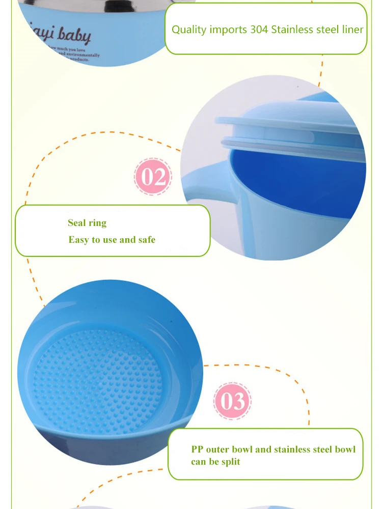 Детская чаша, чашка для кормления, присоска, без бисфенола, 304, миска из нержавеющей стали с крышкой, наполнение водой, сохраняющая тепло, набор посуды для детей 1785