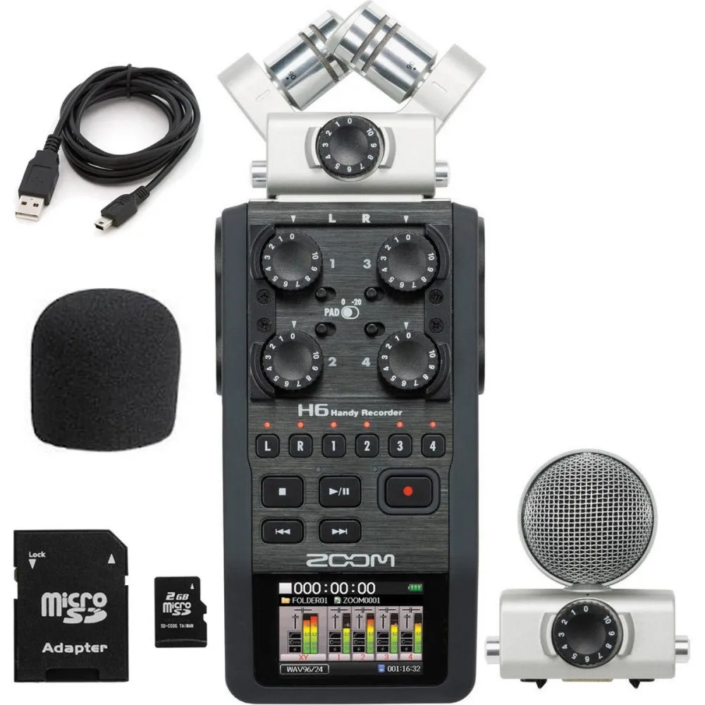 Zoom H6 portable professional handheld digital recorder H4N upgraded section Handy 6-Track for interview X/Y Side Mic 2GB