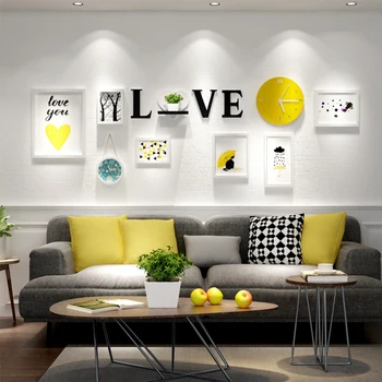 

SUFEILE Modern Decorative Picture Frame Home Living Room Wood Photo Frame Creative Clock Combination Decor Photo Wall D40