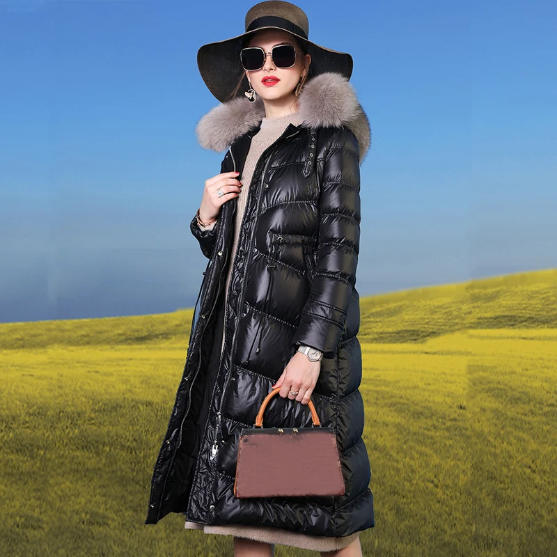 Goedkoop Grote Echte Vos Bontkraag 2019 Winter Jas Vrouwen Vrouwelijke Down Jas Witte Eendendons Parka Hooded Winter Jas Vrouwen waterdicht