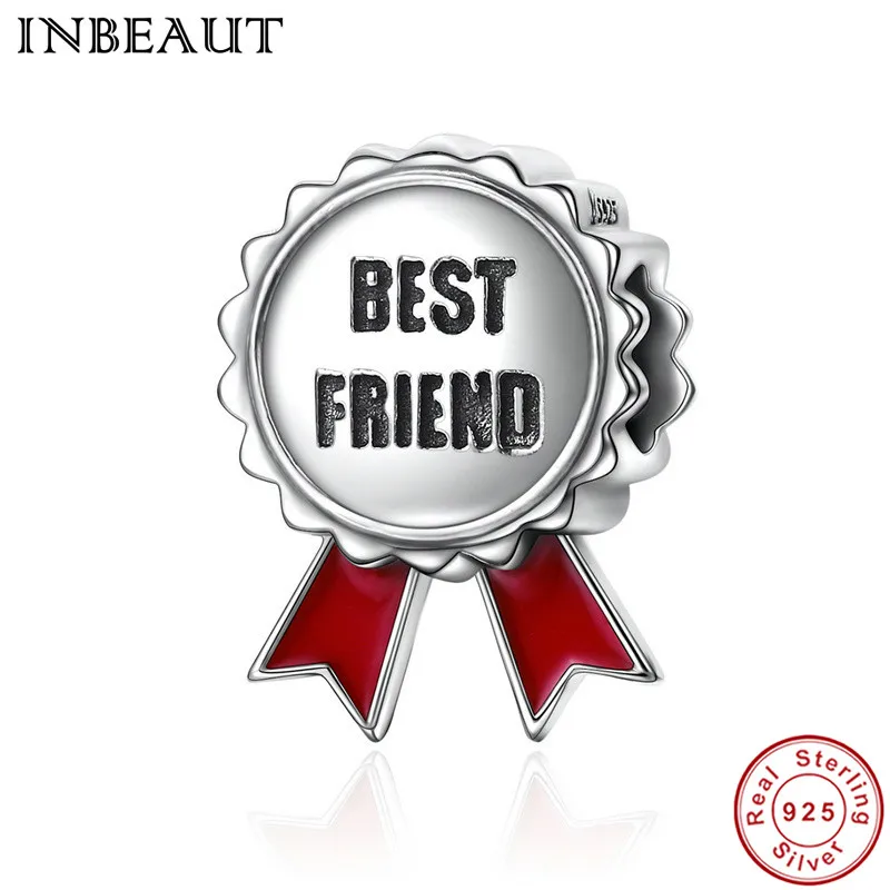 

INBEAUT Popular Genuine 925 Sterling Silver Friendship Stamp Best Friend Medal Gift Beads Fit Pandora BraceletJewelry