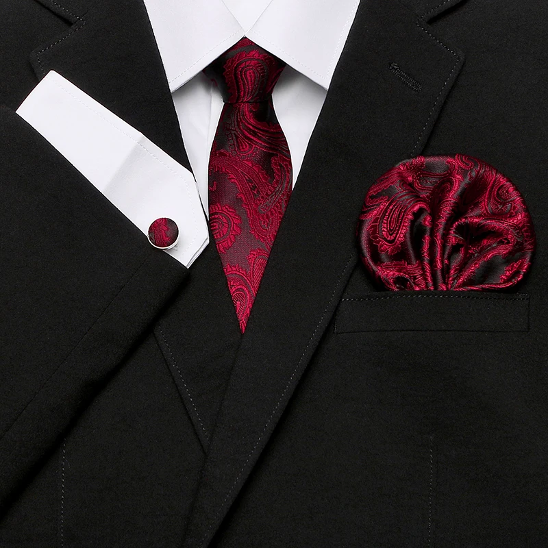 Галстук Шелковый Полосатый жаккардовые Классический галстук + платок + Запонки Набор для формальной свадьбы Бизнес вечерние 2 шт/комплект